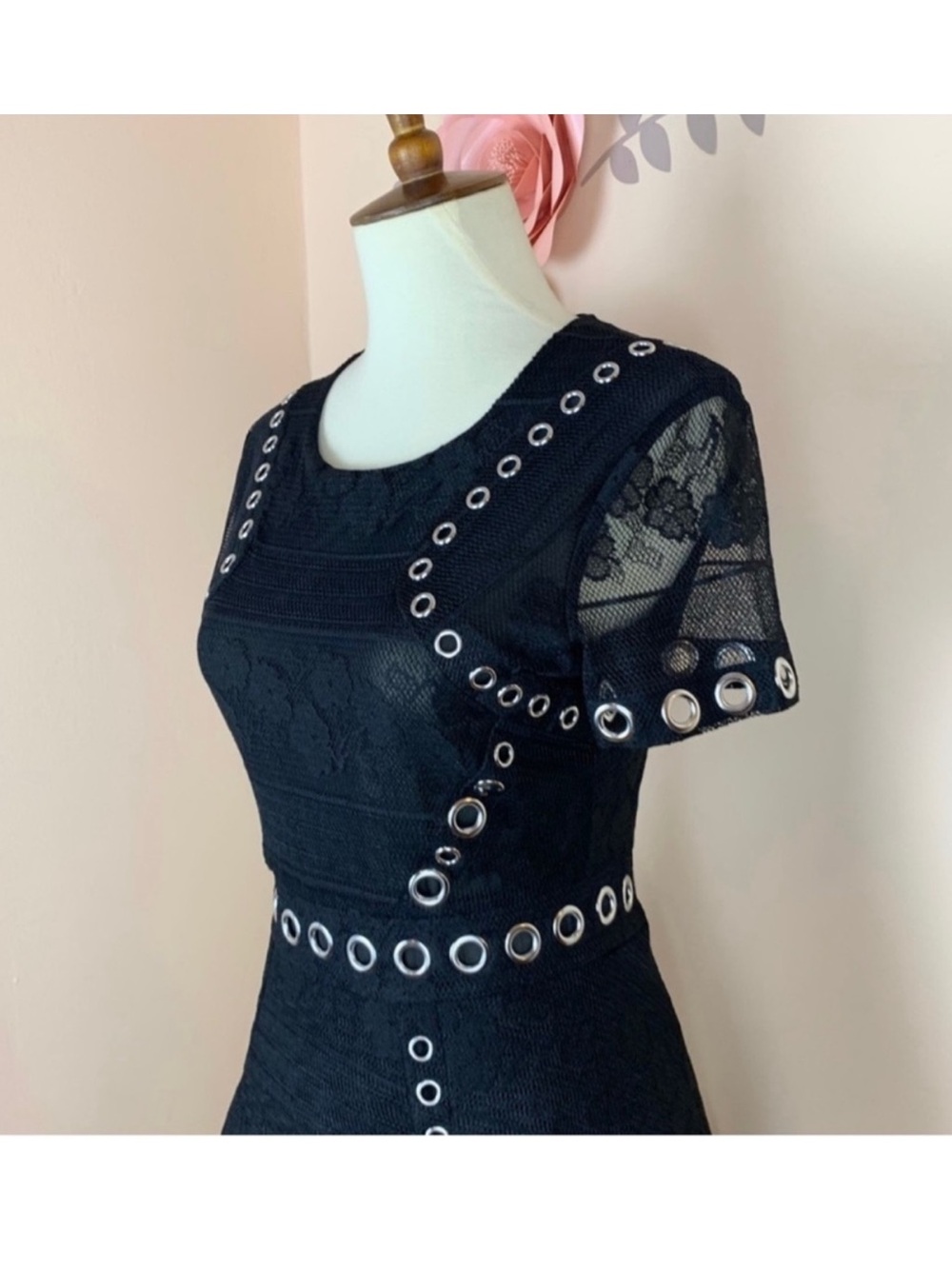 New! MAJE Ranch Floral Lace Embroidered Woven Mini Dress in Black EU 36 - Picture 9 of 10